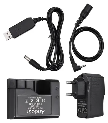 Obrázek produktu pro ACK-E10 5 V USB fiktivní baterie s DC konektorem (náhrada za LP-E10) s napájecím adaptérem, kompatibilní s fotoaparáty Canon EOS Rebel T3/T5/T6/T7/T100/Kiss X50/Kiss X70/1100D/1200D/