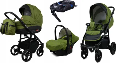 Produktbild von BabyLux® Axel | 4in1 Kinderwagen Set | Olive | Kombikinderwagen | Kinderwagenset | Isofix-Basiss