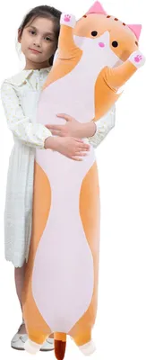 Immagine prodotto di Cuscino in peluche a forma di gatto, 50 cm, ideale per la camera da letto, colore giallo