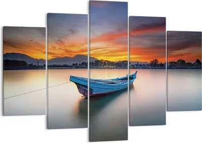 Produktbild von Bild auf Leinwand - Leinwandbild - 5 Teile - Westen Sonne Boot - 150x100cm - Wand Bild - Wanddeko - Wandbilder - Leinwanddruck - Bilder - Wanddekoration - Leinwand bilder - Wandbild - EA150x100-4791