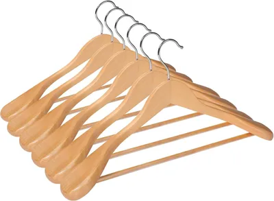 Zdjęcie produktu dla Wieszaki na ubrania zestaw 6 sztuk, 44 x 5,5 x 23 cm, drewno, obrotowy hak 360°, do odzieży