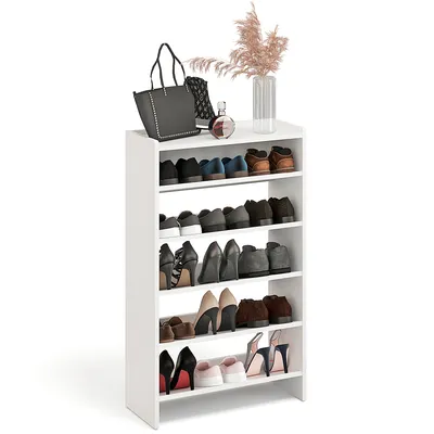 Produktbild von KOMTO Schuhregal Schmal - Schuhablage Flur mit 5 Ebenen Offener Schuhschrank Schuh Organizer Platzsparend Elexis 60 x 25 x 98 cm Weiß