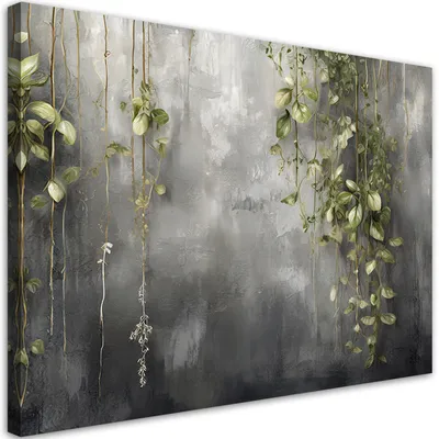 Produktbild von Leinwandbild Beton Natur Blätter 90x60 Feeby Grau bild für die wand bereit zum aufhängen