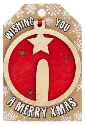 Personalisierbarer roter Holz-Weihnachtsbaumanhänger mit Buchstabe I