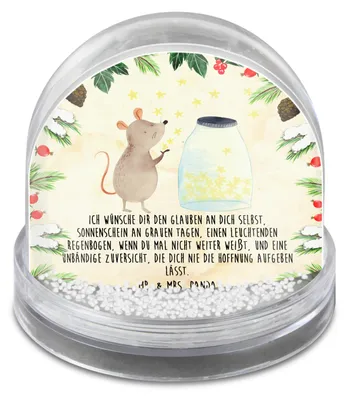Produktbild von Mr. & Mrs. Panda Weihnachts Schneekugel Maus Sterne - Naturpapier - Geschenk, Träume, dekoartikel, Große, schnee kugel, Hoffnung, Weihnachten, Geburtstag, Geburt