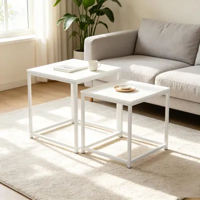 Produktbild von Quadratisch Couchtisch 2er Set,Stapelbar Satztisch,Beistelltisch Set,Metallgestell Holzoptik Moderne Wohnzimmertisch für Wohnzimmer,Balkon 40cm+35cm