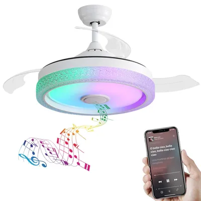 Produktbild von Zimilo 42 Zoll Deckenventilator mit 32W LED, RGB & 3 Lichtfarben, Fernbedienung, App, Musiklautsprecher, DC Motor, 3 ABS Flügel, Sommer/Winter