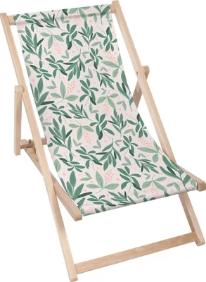 Produktbild von Dreamroots Liegestuhl klappbar Holz, bis zu 130 kg, Sonnenliege klappbar mit 3-stufiger Neigungsregulierung der Rückenlehne, Olive Leaves on Pink
