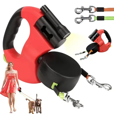Produktbild von Hundeleine - Ausziehbare Doppelleine - 3 m - Reflektierend - Für mittelgroße und große Hunde - Für Spaziergänge und Training