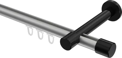 Produktbild von Interdeco Innenlaufstange / Gardinenstange mit Innenlauf Silbergrau / Schwarz, Typ Prestige Santo (Kappe), 20 mm Ø 1-läufig, 600 cm