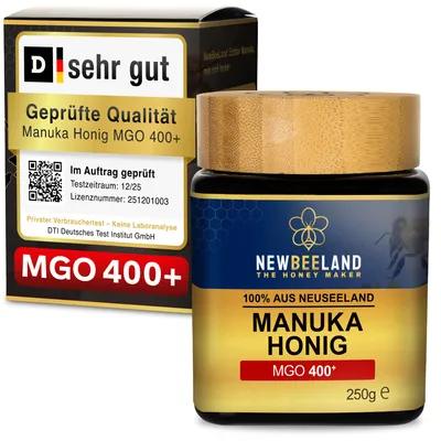 Produktbild von Manuka Honig MGO 400+ [250g] | ORIGINAL aus NEUSEELAND | Glas statt Plastik | 100% natürlich | NEWBEELAND