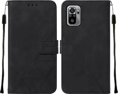 Produktbild von Redmi Note 10S Hülle, Schlank Prägung Flip Leder Kartenfächer Schutzhülle mit Ständer für Xiaomi Redmi Note 10S / Note 10 4G Schwarz