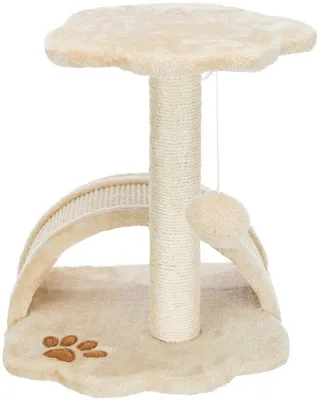 Immagine prodotto di Unyqoos® Albero per gatti compatto, 43 cm – Beige, con pali in sisal e piattaforma in peluche, dotato di una passerella coperta e giocattoli pendenti per gatti