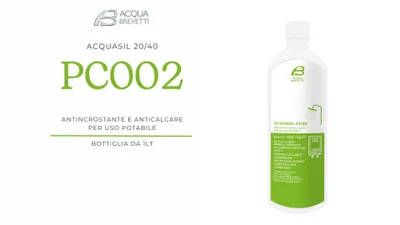 Immagine prodotto di Acqua Brevetti Acquasil 20/40, bottiglia da 1 Kg, anticorrosivo e antincrostante specifico per pompe dosatrici MiniDOS e BravaDOS.