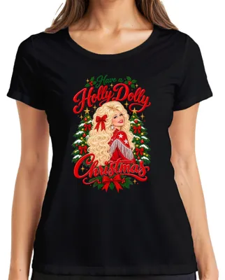 Zdjęcie produktu dla Koszulka damska "Holly Dolly Christmas Country", czarna, rozmiar L