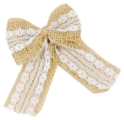 Produktbild von 2 Schleifen aus Jute und Spitze 12 x 9 cm rustikale Hochzeit - Einheitsgröße