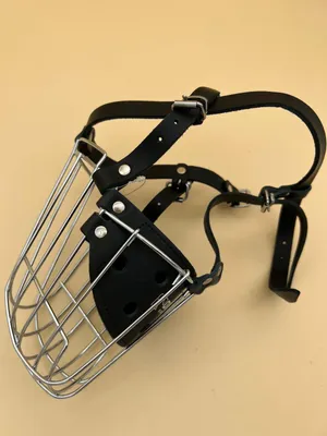 Hunde-Maulkorb, Metall/Leder, 12 cm Länge, 36 cm Umfang, schwarz