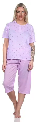 Produktbild von Damen Pyjama 3/4 Hose & Shirt mit Blumenmuster; Flieder/L/40