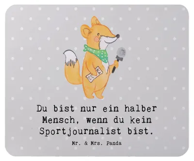 Produktbild von Mr. & Mrs. Panda Mouse Pad Sportjournalist Herz - Grau Pastell - Geschenk, Mousepad, Studium, Spruch, Lustig, laptop mauspad, Ausbildung, mousematte, Redakteur