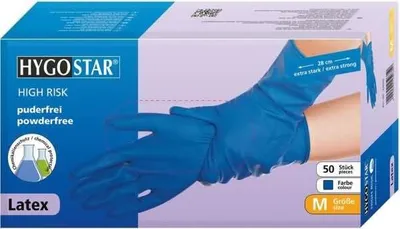 Produktbild von Latex-Handschuh High Risk puderfrei M 28cm dunkelblau VE=50 Stück