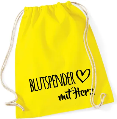 Produktbild von Huuraa Turnbeutel Blutspender mit Herz 12 Liter Yellow Baumwolle Rucksack Geschenkidee