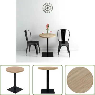 Image de The Living Store Table de bistrot MDF et acier ronde 60 x 75 cm aspect chêne