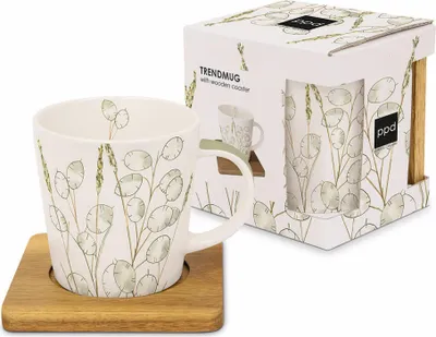 Immagine prodotto di PPD Celerina Trend Mug Nature, mit Holzuntersetzer, Tasse, Teetasse, Kaffee Becher, 350 ml, 161202380