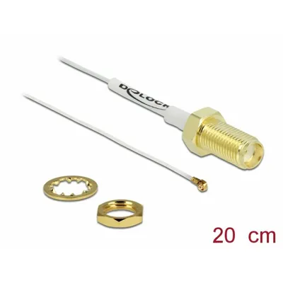 Produktbild von DeLOCK Antennenkabel SMA Buchse zum Einbau zu I-PEX Inc., MHF® 4 Stecker 0.81 20 cm Gewindelänge 10 mm weiß, 0,2 m, SMA, MHF 4, Weiß