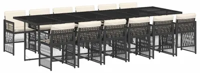 Image de vidaXL Ensemble de jardin 13 pièces avec coussins Noir Poly Rattan