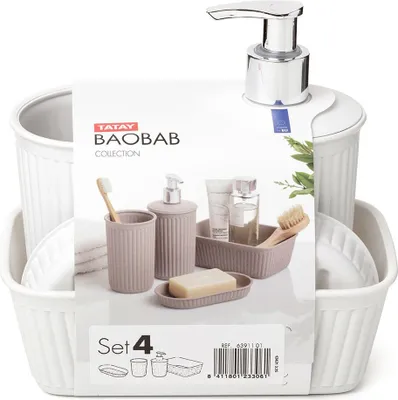 Zdjęcie produktu dla Zestaw organizerów łazienkowych Tatay Baobab 4 sztuki Biały Biały Jeden rozmiar