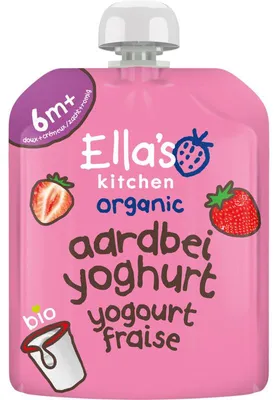 Obrázok produktu pre Ella's Kitchenjahodový jogurt 90 g -detský jogurt od 6 mesiacov, bez lepku, bez cukru