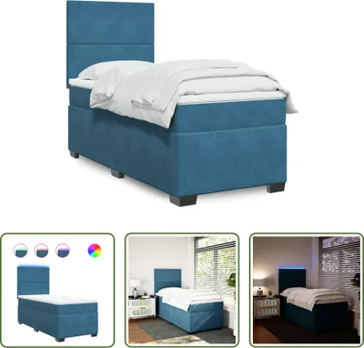 Produktbild von The Living Store Boxspringbett mit Matratze Blau 90x190 cm Samt