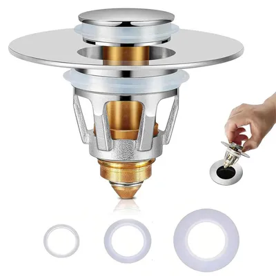 Zdjęcie produktu dla Korek do zlewu 2w1, typu "push-pull", chromowany, z koszykiem filtrującym, średnica 28-38 mm, kolor srebrny