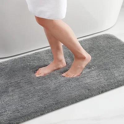 Produktbild von PolkaHome® Badmat 60x90 cm – Antirutsch, Waschbar, Hochflor, Mikrofaser, Badvorleger, Grau