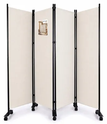 Produktbild von VOUNOT® Paravent Raumteiler 4 Teilig auf Rollen Freistehend 228 x 30 x 164 cm Beige