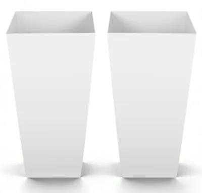 Produktbild von Blumenkübel 2er-Set - Pflanzkübel hoch 32,5 x 32,5 x 66,5 cm - Mit Innentopf - Mit Abflusslöchern - Für Innen & Außen - Quadratisch - PP-Kunststoff - Weiß