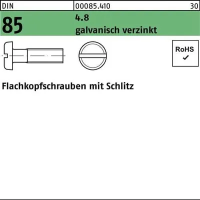 Produktbild von Flachkopfschraube DIN 85 m.Schlitz M 6 x 8 4.8 galvanisch verzinkt