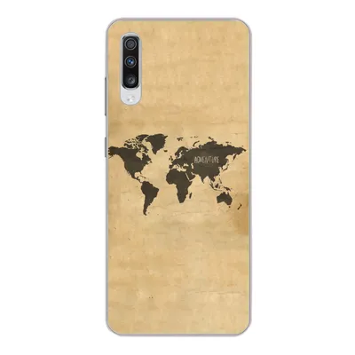 Produktbild von MuchoWow® Handyhülle Schutzhülle Hülle für Samsung Galaxy A70 Weltkarte - Braun - Zitat Silikon Softcase Handy Hülle - Schutzhaube