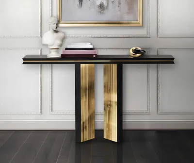 Produktbild von Designer Luxus Konsole Tisch Konsolen Tische Holz Metall Design Gold Klassischer