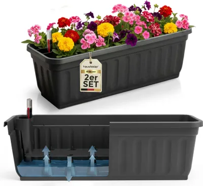 Produktbild von Balkonkasten mit Wasserstandsanzeiger, Pflanzkasten 2er Set Anthrazit, 60cm