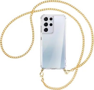 Produktbild von Handykette Backcover-Schutzhülle mit Band (Metall goldfarben) für Samsung Galaxy S21 Ultra 5G - goldfarbene Kette
