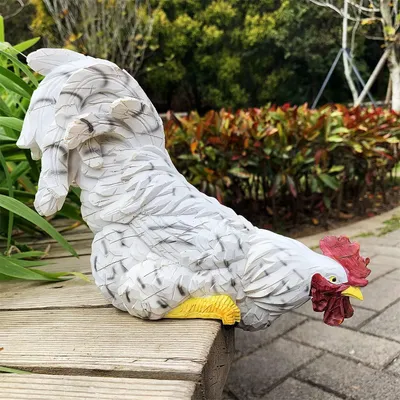 Productafbeelding van Tuinbeeld haan, kunststof ornament voor tuin, wit