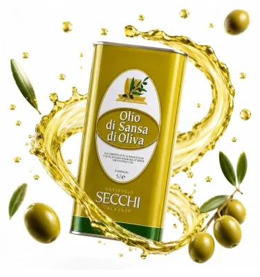 Image de Huile d'olive issue de la pâte d'olive (pomace) Secchi, produit italien, en bidon de 5 litres, idéale pour la friture (par exemple, pour les frites)