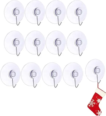 Produktbild von Lunpog Saugnapf Haken,12 Stück Saugnäpfe für Fenster, Saughaken mit Metallhaken, 4cm Wandhaken mit Saugnapf für Badezimmer Küche Glas Spiegel Fliesen