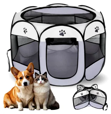 Produktbild von Faltbarer Welpenlaufstall 74x74x43cm für Hunde, Katzen und Kleintiere, Grau