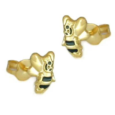 Produktbild von Ohrstecker Ohrring 7x6mm Biene schwarz lackiert 9Kt GOLD gold 7x6mm