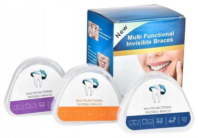 Produktbild von Unsichtbare Zahnspange - Kieferorthopädische Zahnschiene - 3 Stufen - Backenzahn-Retainer - Medizinisches TPE - 3 Boxen - Lila A1, Orange A2, Blau A3