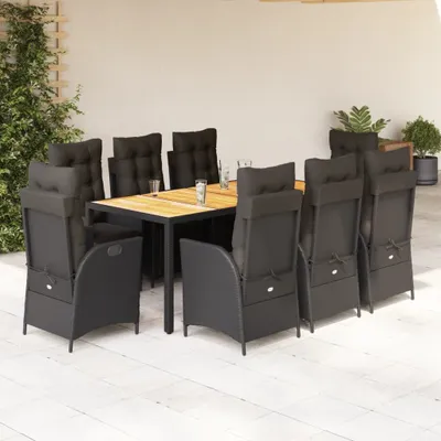 Produktbild von Möbel 9-tlg. Garten-Essgruppe mit Kissen Schwarz Poly Rattan - Gartenmöbelgarnituren 3213343
