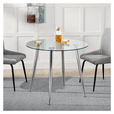 Produktbild von Runder Esstisch Humppila 87 x 75 cm Glastisch für 4 Personen mit Stahlbeinen in Chromfarbe