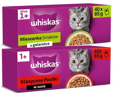 Produktbild von Whiskas Adult 80x85g Geschmacksmischung in Gelee und Klassische Mahlzeiten in Sauce Nassfutter für erwachsene Katzen